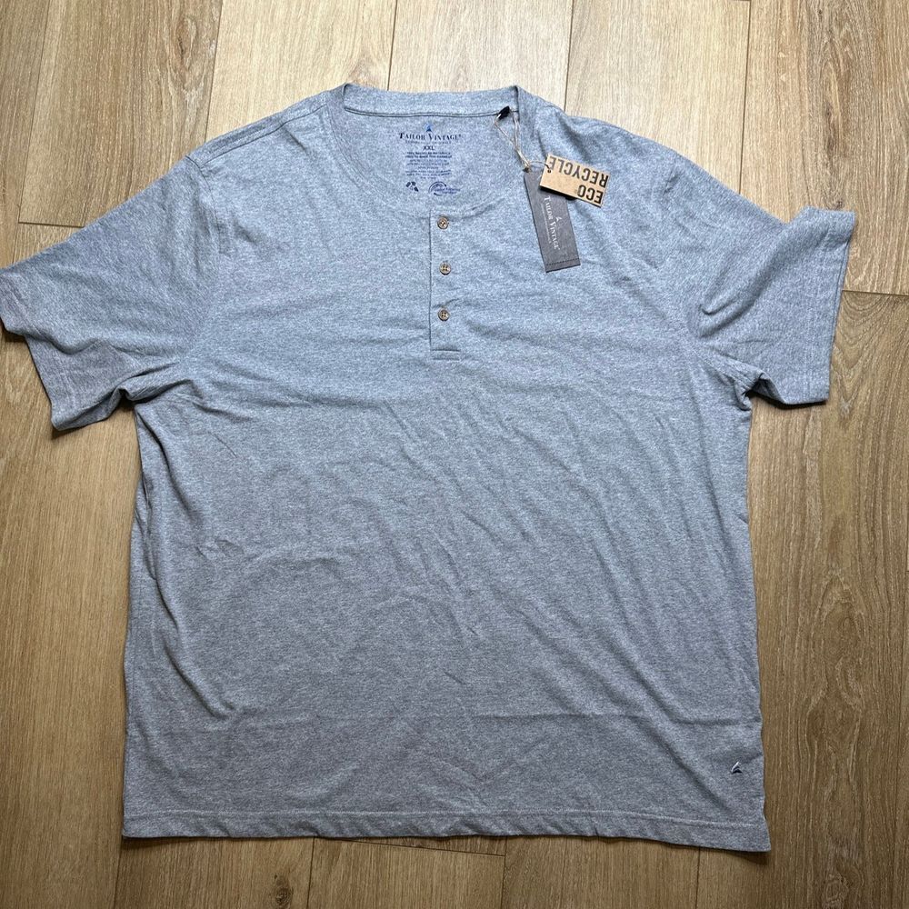 NEW Tailor Vintage Men's 3 Button Short Sleeve Lounge Tee Heather Grey XXL